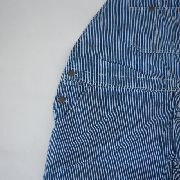 USA Works Blue Stripe Denim Overalls Railroad Carpenter Retro 80s 90s Workwear L - Picture 9 of 15